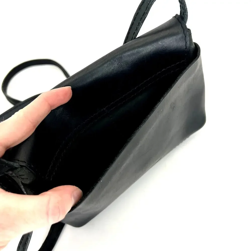 Parker Clay Everly Crossbody Bag  Purse Leather Flap Closure Long Strap Black